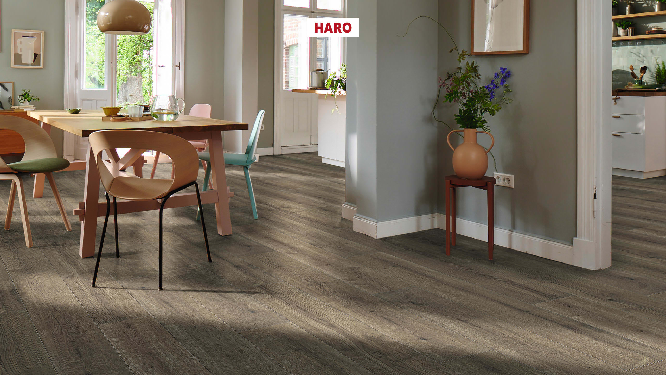 HARO Laminat Eiche Bari grau authentic Landhausdiele 4V | Tritty 90 | 2. Wahl | 29 m²-4018427516246