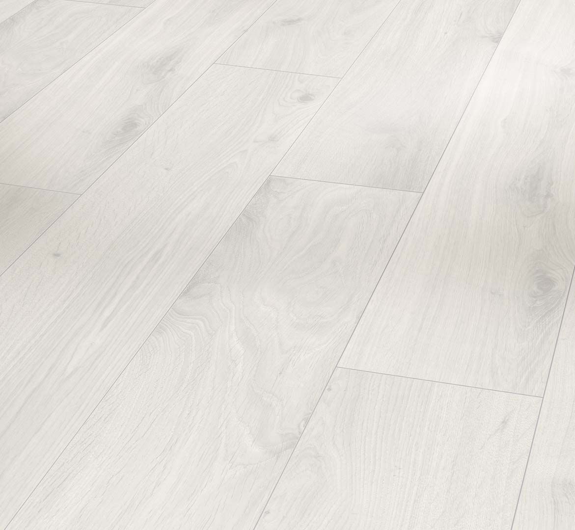 PARADOR Laminat Eiche kristallweiß Landhausdiele Holzstruktur 4-seitige V-Fuge | Basic 400 | 18 m²-4014809152774