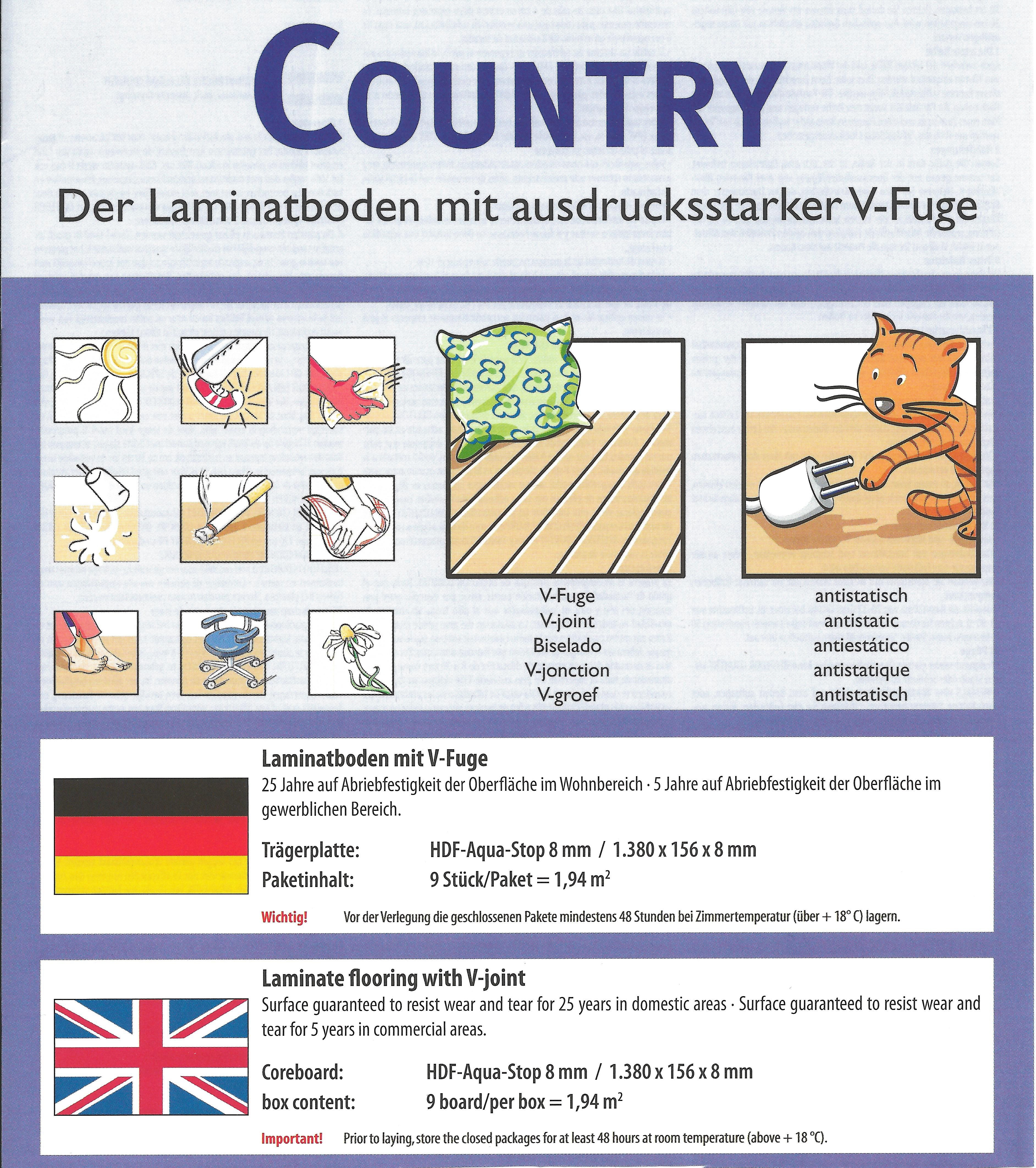 Laminat Kirsche Country Vogesen Landhausdiele mit V-Fuge: 31,0 m²-