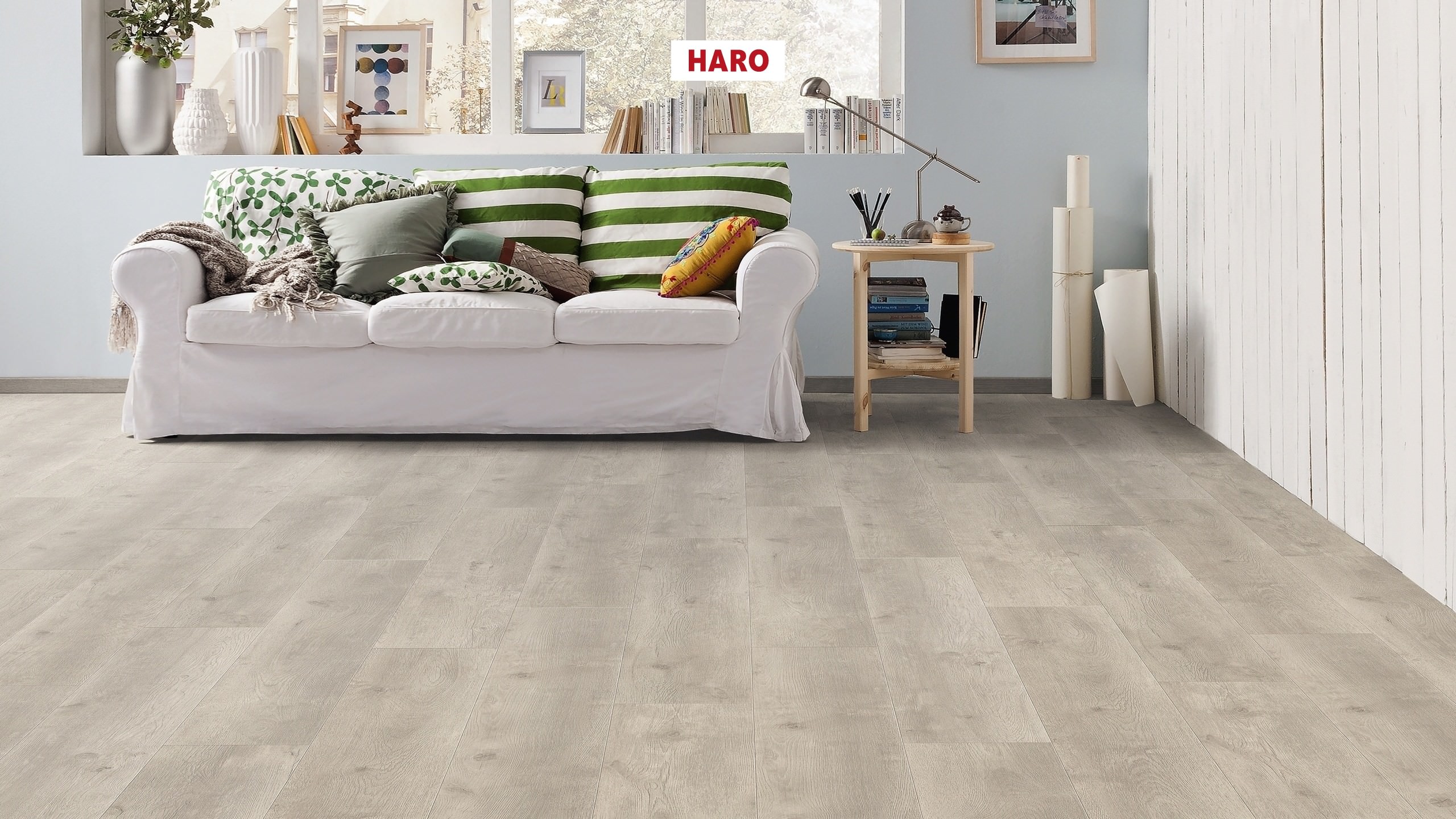 HARO Laminat Eiche Bergamo silbergrau Landhausdiele 4V | Tritty 100 Campus | 2. Wahl | 12 m²-4018427448165