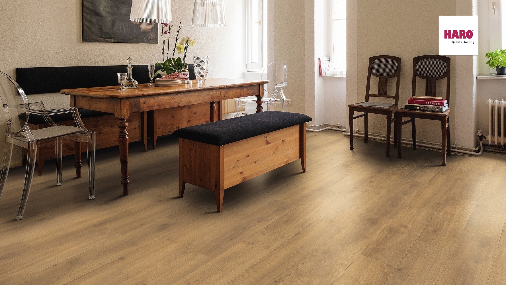 HARO Laminat Eiche Emilia Honig Landhausdiele 4V | Tritty 100 | 17 m²-4018427439507
