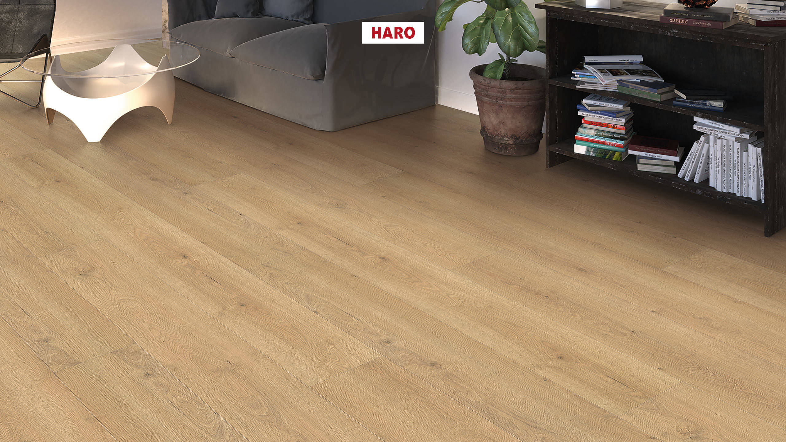 HARO Laminat Eiche Flavia puro authentic Landhausdiele 4V | Tritty 100 Gran Via Silent Pro | 30 m²-4018427512248