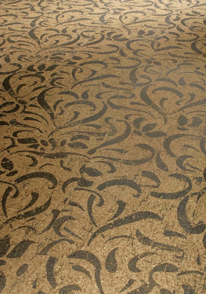 Kork Floral schwarz auf natur lackiert-