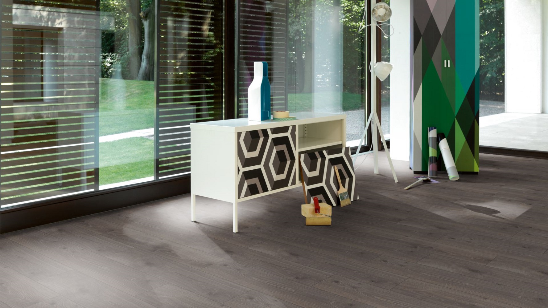 PARADOR Laminat Eiche geräuchert weiß geölt Landhausdiele 4-seitige Mini-V-Fuge | Click In | 33 m²-4014809184164