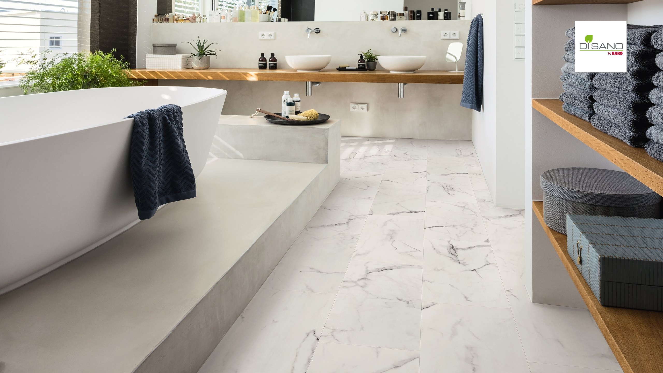 HARO Designboden Piazza 4V Marmor weiß Steinstruktur | DISANO SmartAqua | 2. Wahl | 15 m²-4018427443191