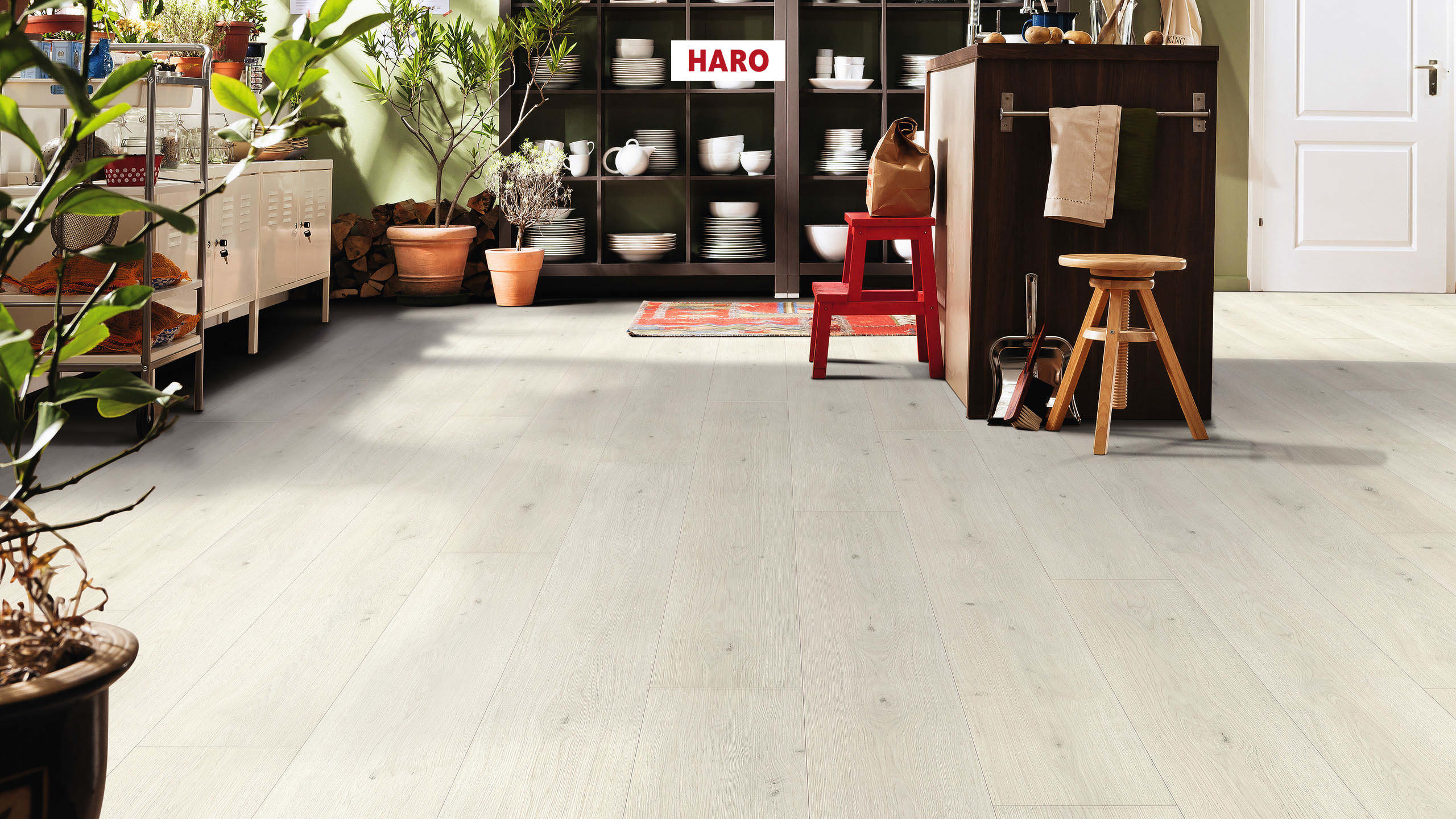 HARO Laminat Eiche Emilia weiß Landhausdiele 4V | Tritty 100 Gran Via Sonderedition | 32 m²-4018427452865