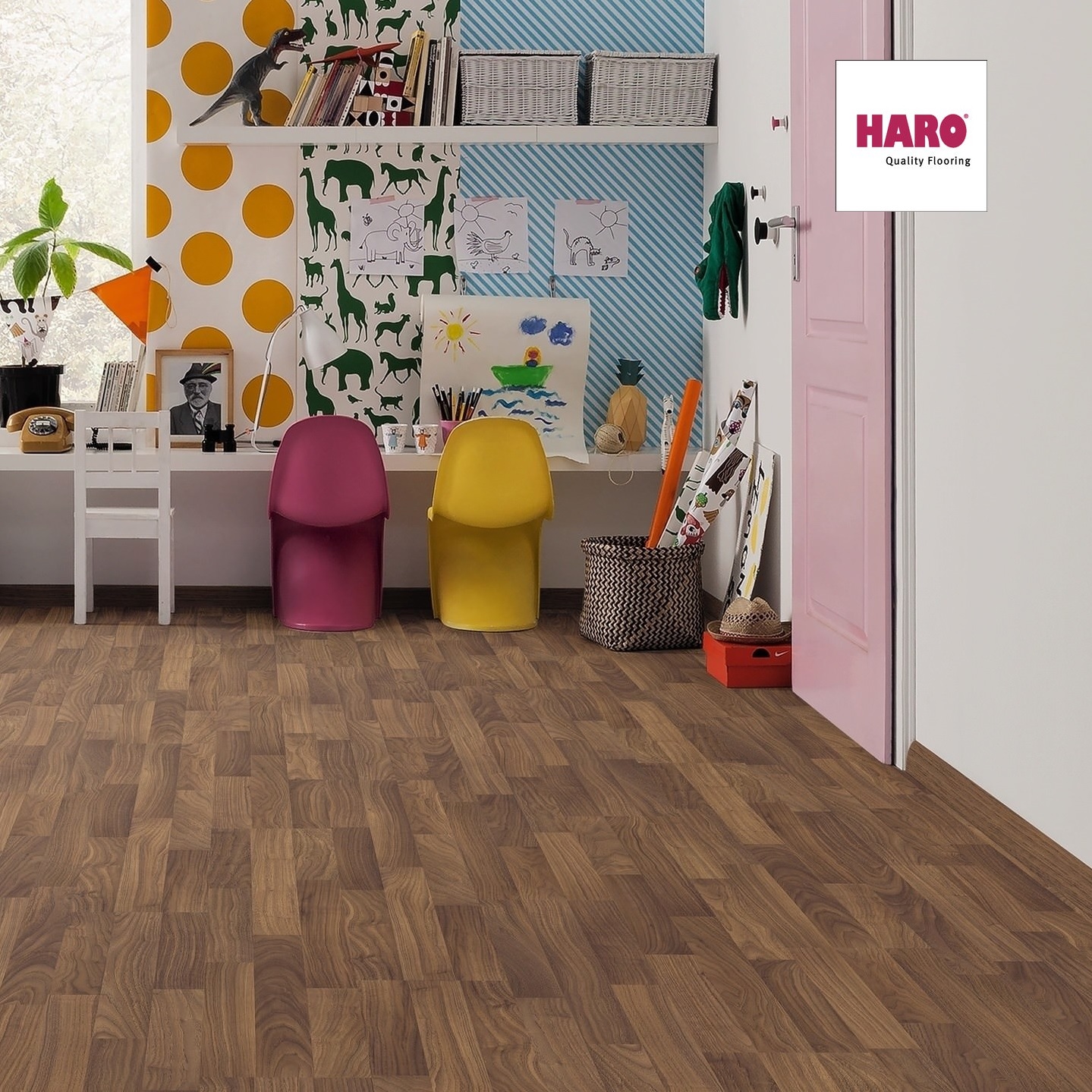 HARO Laminat Nussbaum ambiente Pore Schiffsboden 3-Stab | Sonderedition | 2. Wahl-4018427316525