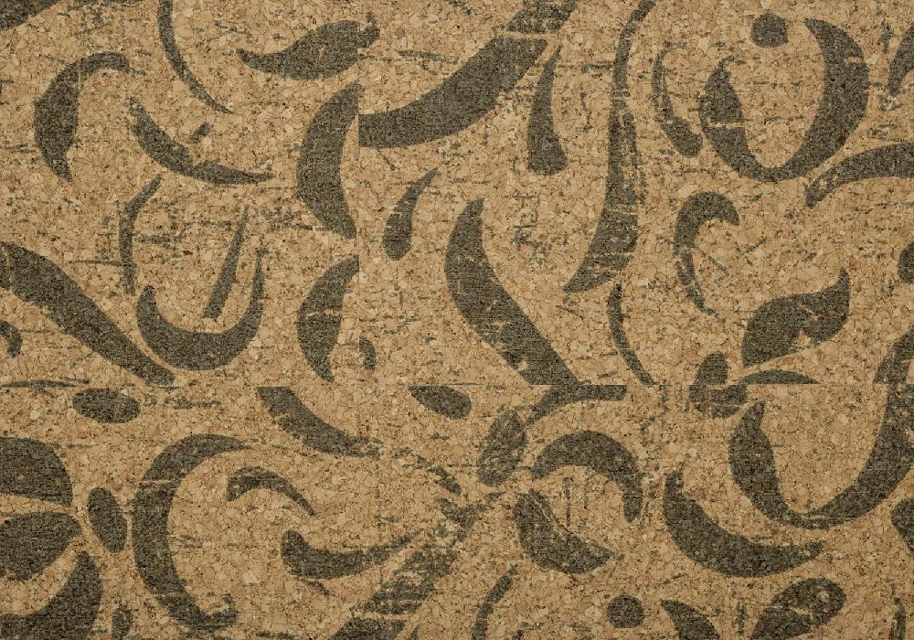 Kork Floral schwarz auf natur lackiert-