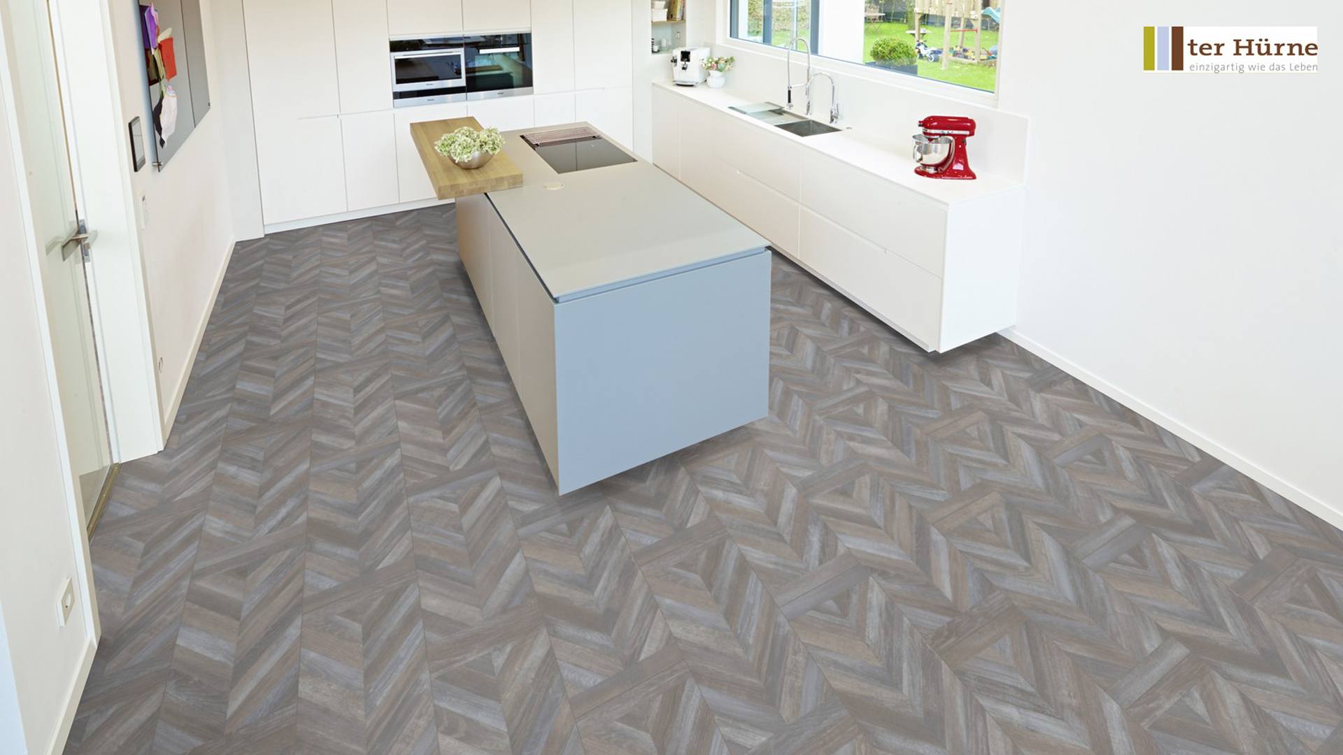 TER HÜRNE Laminat Eiche antik graubraun Fischgrät mit U-Fuge | City Line | 28 m²-4012853120961