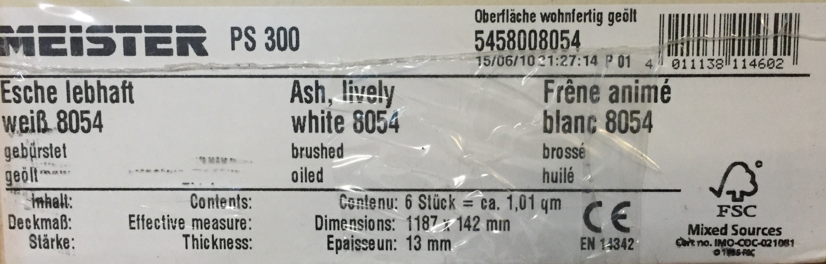 Parkett Esche lebhaft weiß 8054 gebürstet geölt | PS 300-4011138114602