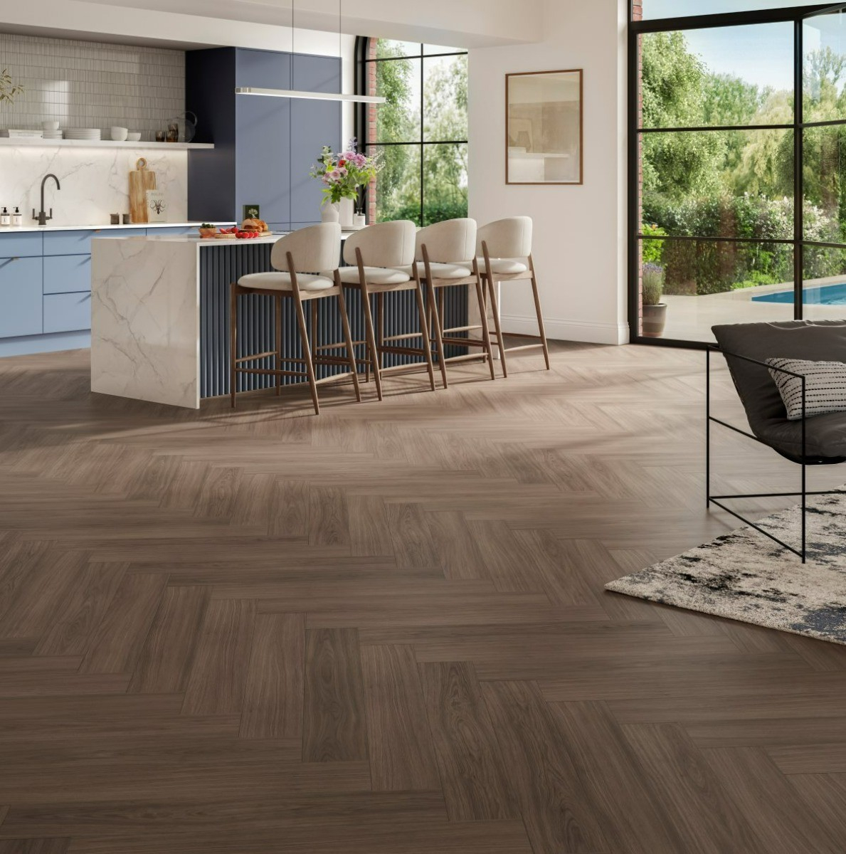 PARADOR Designboden Eiche Artemis kaffeebraun Fischgrät Eleganzstruktur 4V | Modular ONE