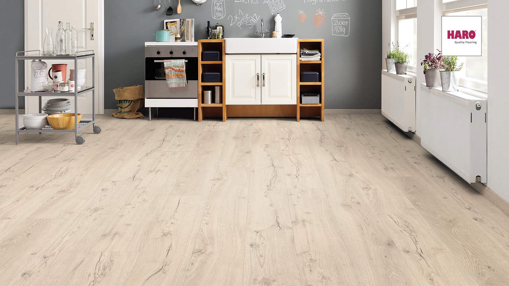HARO Laminat Alpineiche weiß authentic matt Landhausdiele 4V | Tritty 100 Gran Via Silent CT | 14 m²-4018427310059