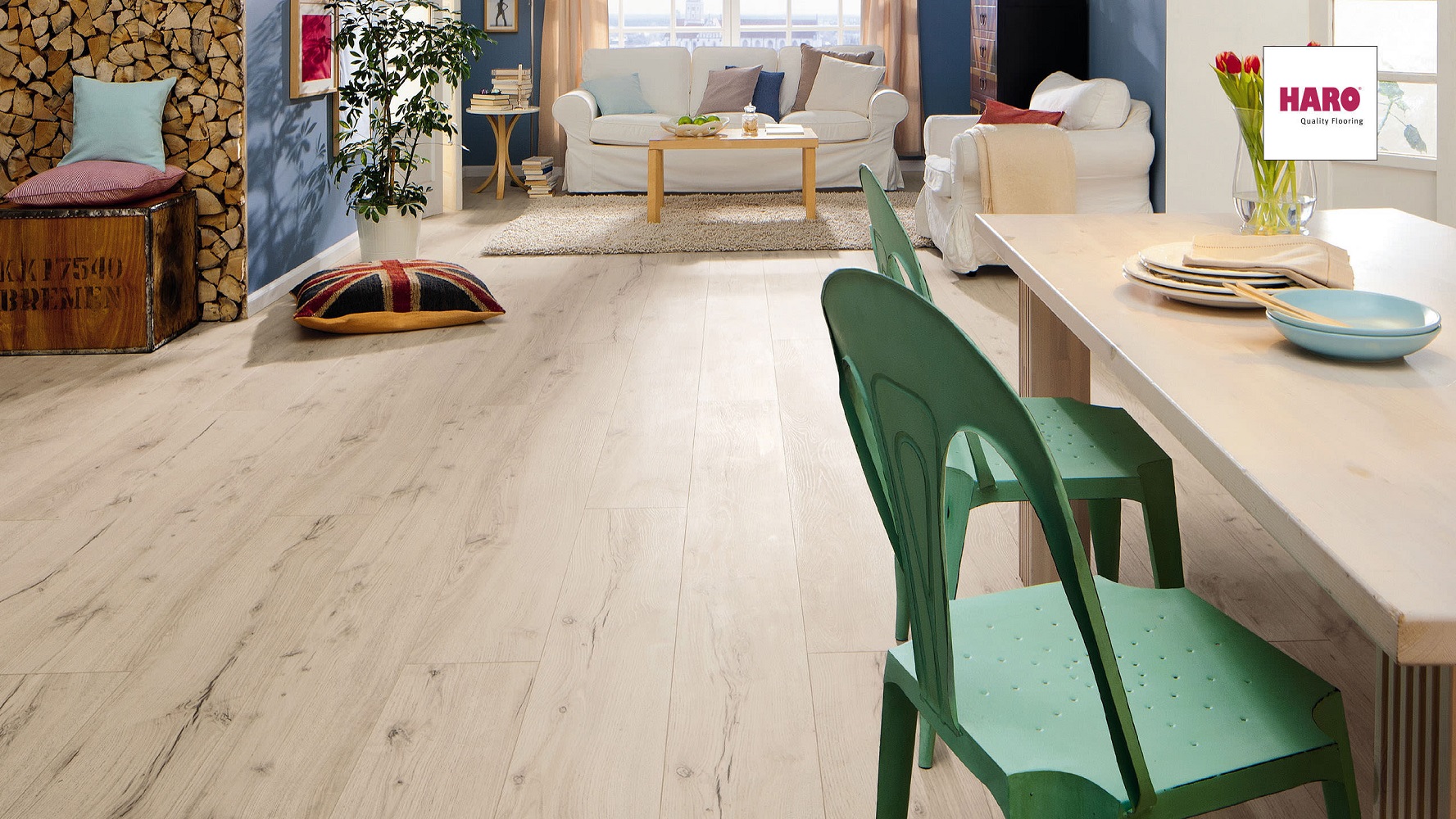 HARO Laminat Alpineiche weiß authentic matt Landhausdiele 4V | Tritty 100 Gran Via Silent CT | 14 m²-4018427310059 guenstig bei bodenverkauf.de kaufen HARO Laminat Alpineiche weiß authentic matt Landhausdiele 4V | Tritty 100 Gran Via Silent CT | 14 m²-4018427310059