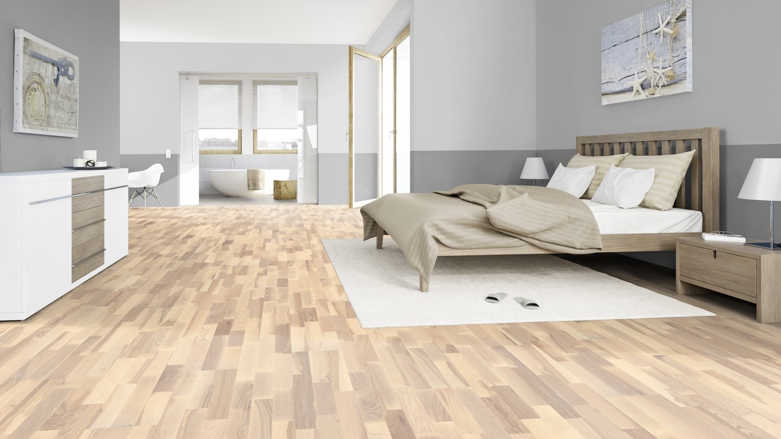 PARADOR Parkett Esche Rustikal Schiffsboden 3-Stab weiss matt lackiert | 2.Wahl | 24 m²- guenstig bei bodenverkauf.de kaufen PARADOR Parkett Esche Rustikal Schiffsboden 3-Stab weiss matt lackiert | 2.Wahl | 24 m²-