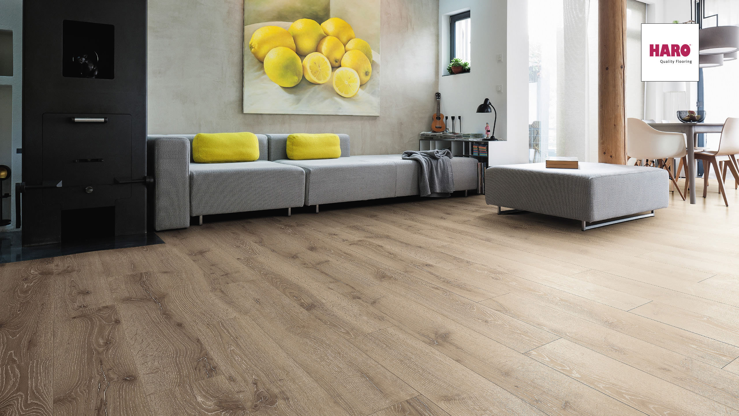 HARO Laminat Eiche nevara gekalkt Landhausdiele 4V | Tritty 100 | 2.Wahl | 11 m²-4018427310608 guenstig bei bodenverkauf.de kaufen HARO Laminat Eiche nevara gekalkt Landhausdiele 4V | Tritty 100 | 2.Wahl | 11 m²-4018427310608
