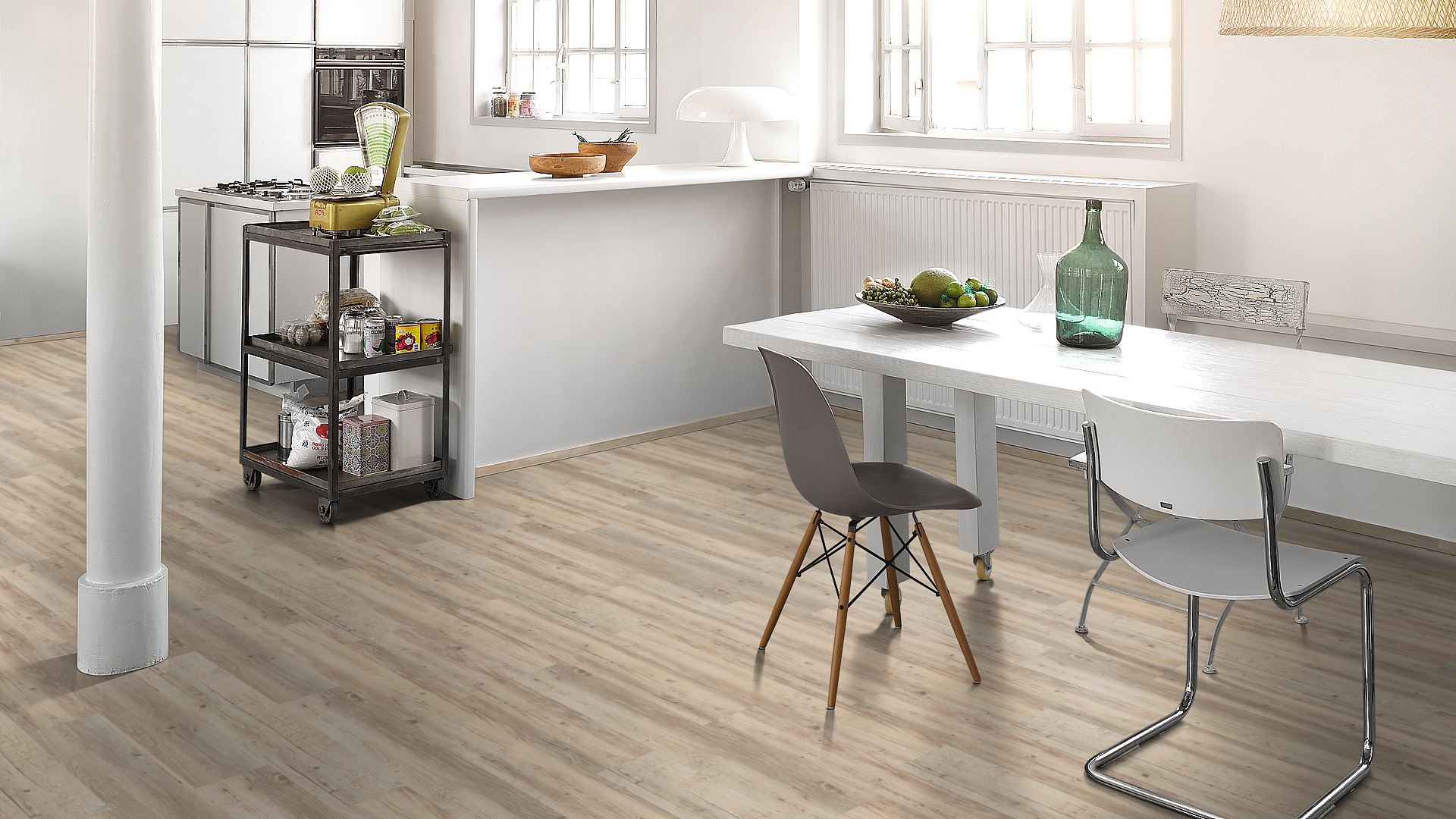 PARADOR Vinylboden Pinie weiß geölt Landhausdiele Sägeraue Struktur | Classic 2030-4014809172062